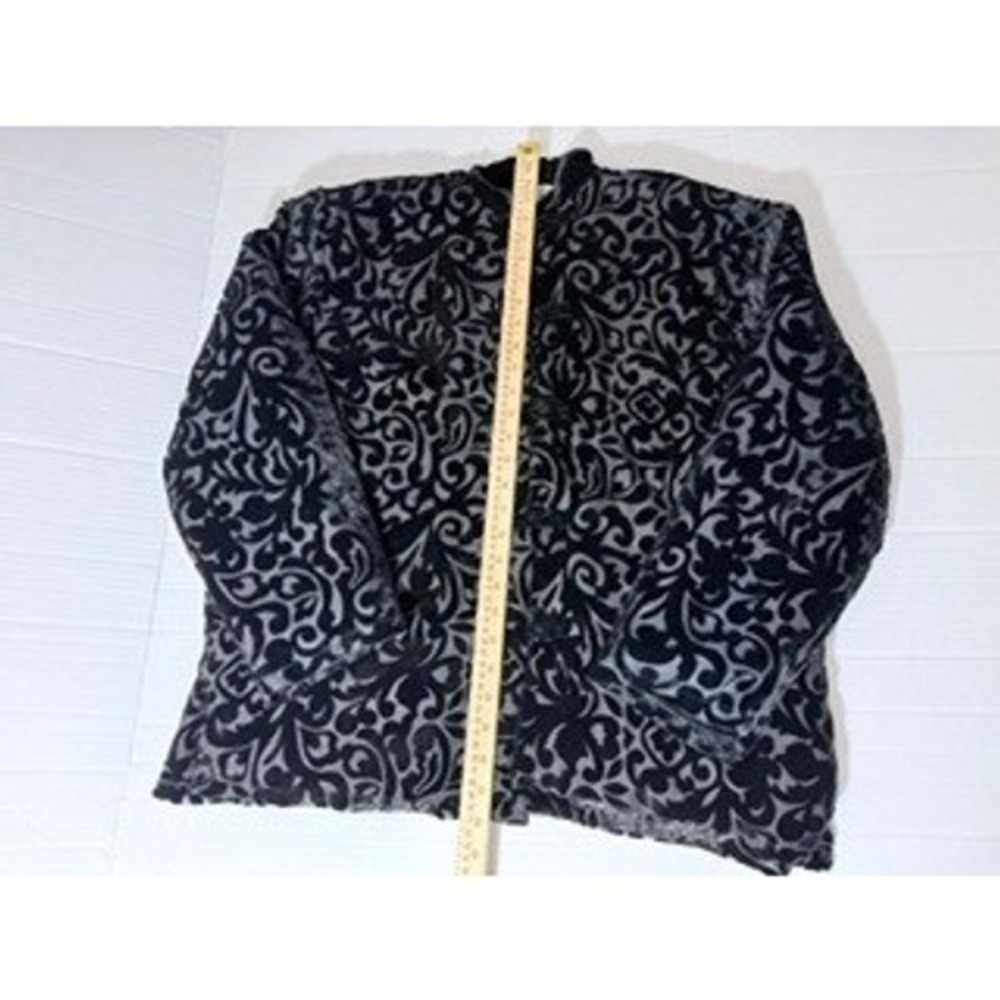 Heaven XXL Black Grey Burnout Velvet Damask Quilted Jacket Frog Button Mandarin - Picture 2 of 8